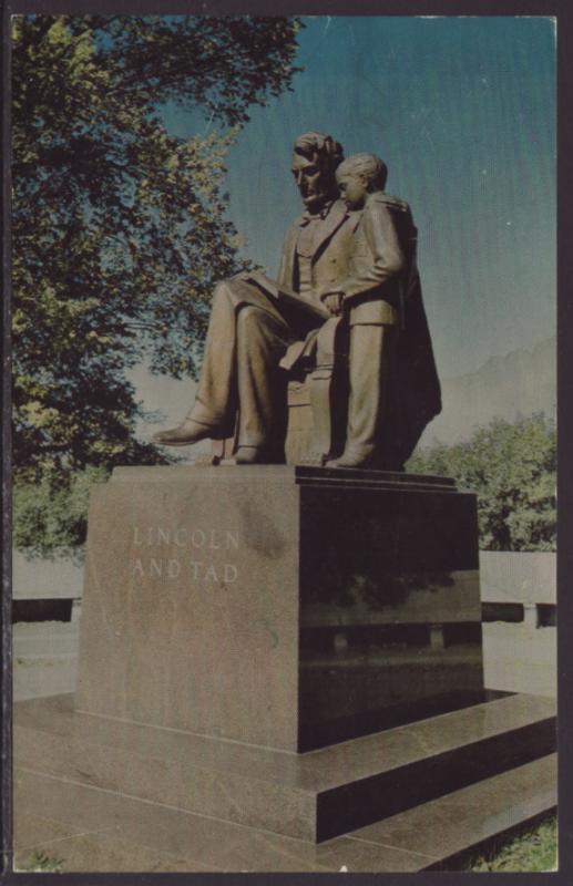 Lincoln and Tad,Iowa State Capital Grounds,IA Postcard BIN