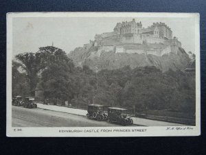 Scotland EDINBURGH CASTLE from Princess Street shows TAXI RANK c1910 Postcard