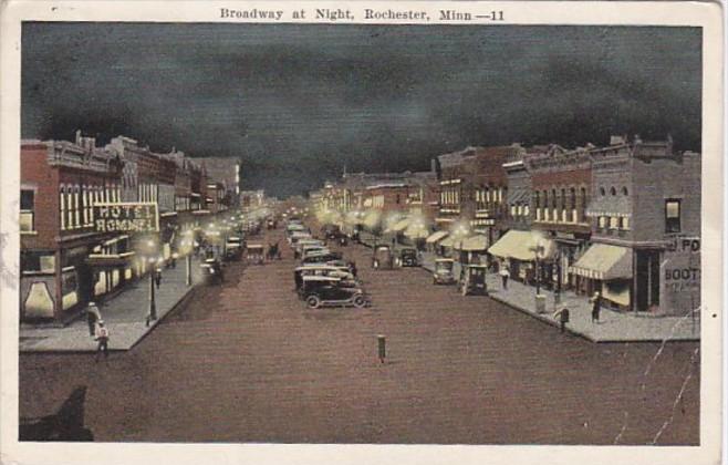 Minnesota Rochester Broadway At Night