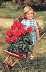 Children portraits & scenes cute girl floral barrow greetings postcard