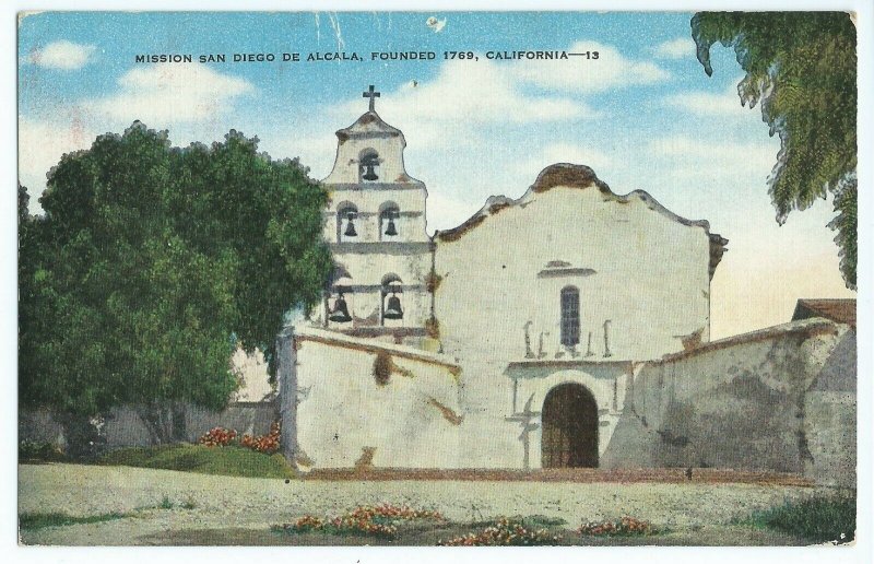 Fra Junipero Serra Mission San dieg De Alcala CA Postcard Kropp Hopkins VPC1.