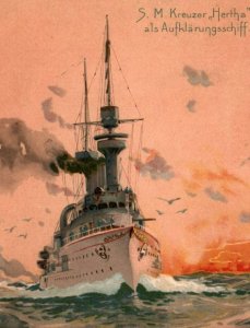 WWI German Imperial Navy Cruiser SMS Hertha Reconnaissance ship Willy Stower Art