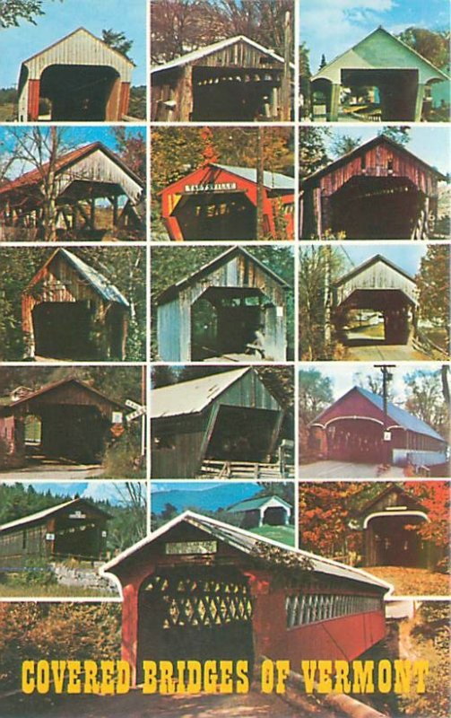 Vermont Covered Bridges Multi-Views  Chrome Postcard Unused