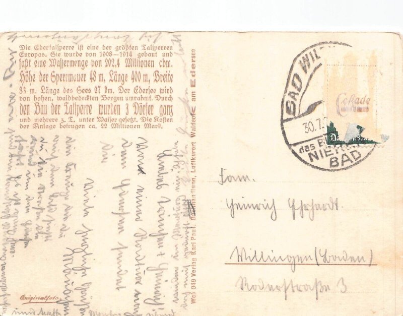 L188 Germany Schloss Waldeck am Edersee Lake Castle vintage postcard