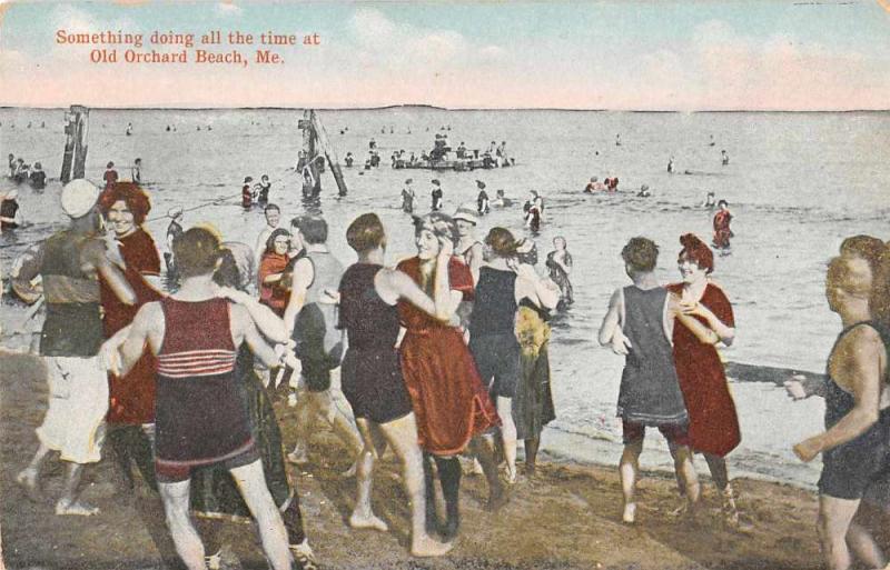 Old Orchard Maine Beach Scene People Dancing Antique Postcard J61964