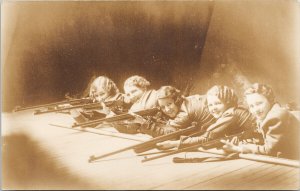 5 Young Women with Rifles Guns (Canadian Military Soldiers ??) RPPC Postcard G82