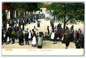 c1910 Buyer Seller View in Cetinje Market Square Montenegro Antique Postcard