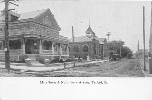 J55/ Telford Pennsylvania Postcard c1910 Main St Railroad Depot Penn Ave 229