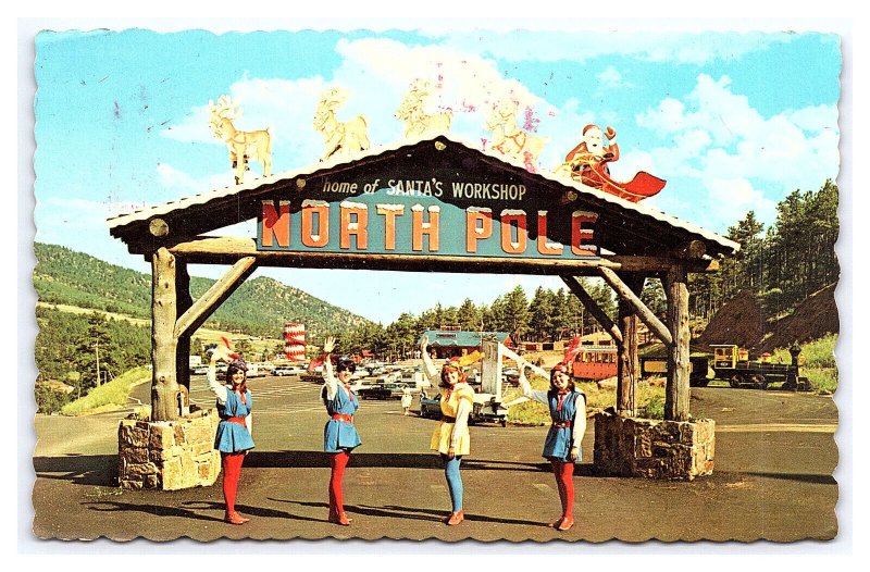 Entrance Gate Parking  Lot Santa's Workshop North Pole Colorado c1970 Postcard