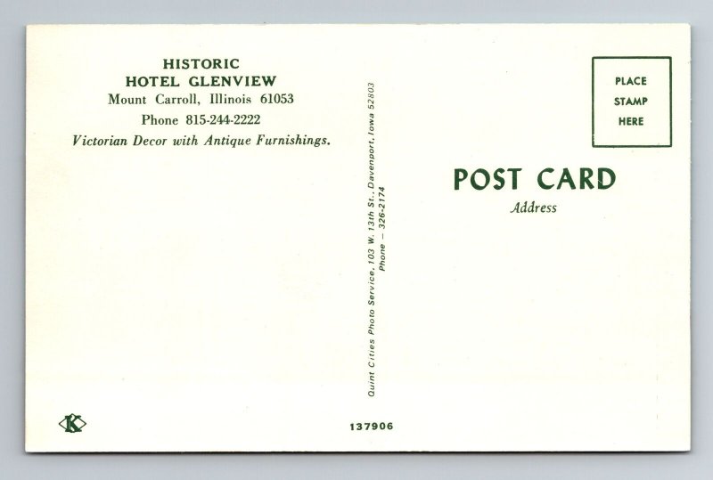 Mount Carroll IL-Illinois, Historic Hotel Glenview, Advertising Chrome Postcard 