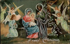 Christmas Nativity Baby Jesus Mary Joseph c1910 Gel Vintage Postcard
