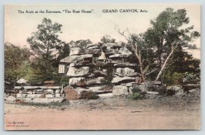 Grand Canyon AZ~Hermit's Rest Arch @ House Entrance~c1910 Fred Harvey Handcolor