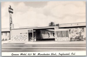 Inglewood California 1950s RPPC Real Photo Postcard Geneva Motel Entrance