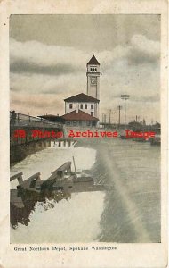 WA, Spokane, Washington, Great Northern Railroad Depot, Station, 1913 PM