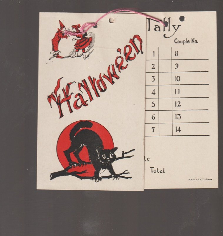 Vintage HALLOWEEN c1920s BRIDGE TALLY Score Card BLACK CAT Guests Ex Carpentier