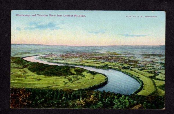 TN View Chattanooga & Tennesse River From Lookout Mtn Mountain Postcard PC