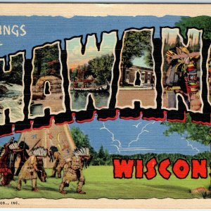 c1940s Shawano, WI Greetings Linen Curt Teich Curteich Postcard Indian Tipi A114