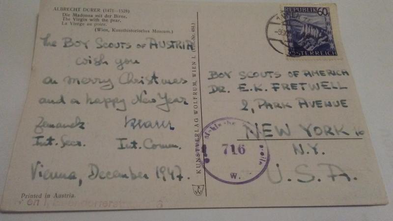 HEAD OF AUSTRIAN BOY SCOUTS SIGNED CHRISTMAS POSTCARD $100.00 OR BEST OFFER