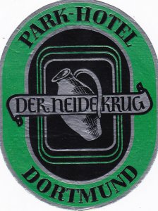 Germany Dortmund Park Hotel Der Neidekrug Vintage Luggage Label sk2199