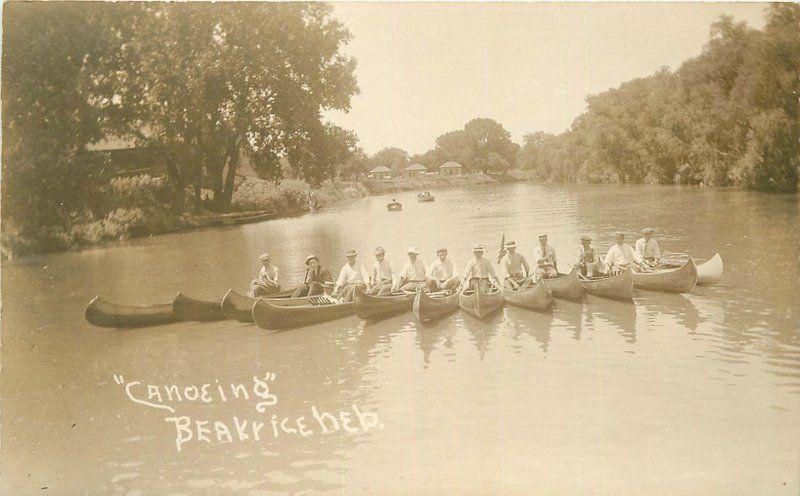 BEATRICE NEBRASKA C-1910 Canoeing RPPC Real photo postcard 4687