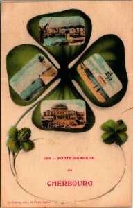 Four Leaf Clover Multiview Port Bonhuer Cherbourg France UNP Unused DB Postcard