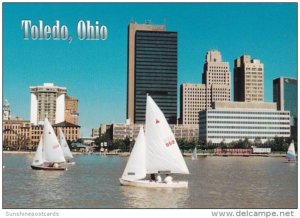 Ohio Toledo Skyline With Sailboats On Maumee River