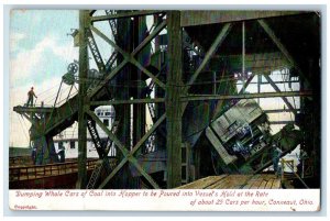 c1905 Dumping Whole Cars Coal Hopper Vessels Cars Conneaut Ohio Vintage Postcard 