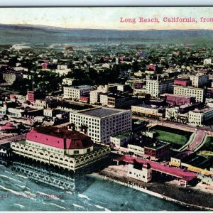 c1910 Long Beach, CA Aeroplane Birds Eye View Downtown Litho Photo Postcard A82