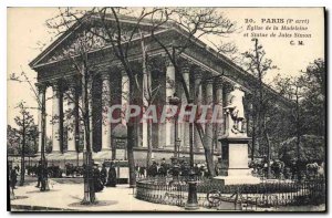 Old Postcard Paris 8 Church stopping the Madeleine and Statue of Jules Simon