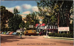 Bradenton FL-Florida, Largest Trailer Park, Camper, Cars Linen c1955 Postcard