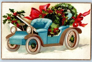 c1910's Christmas Car With Holly Berries Clapsaddle Saint Charles MO Postcard