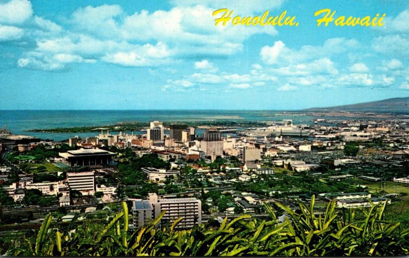 Hawaii Honolulu Downtown With View Of Punchbowl Crater