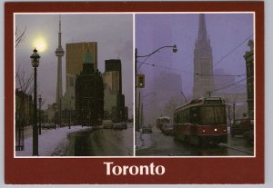 Winter, CN Tower, Gooderham Building, Streetcar, Toronto Ontario Chrome Postcard
