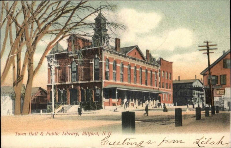 Milford NH New Hampshire Town Hall Library c1900-20s Vintage Postcard