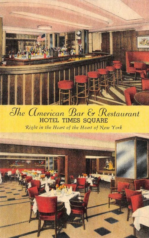 HOTEL TIMES SQUARE American Bar & Restaurant Interiors New York c1940s Postcard