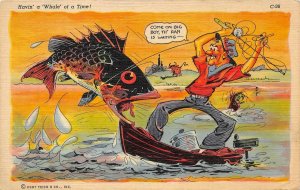 Whale of a Time RAY WALTERS Fishing Comic Giant Fish c1940s Vintage Postcard