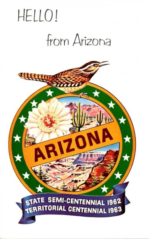 Arizona Hello From State Semi-Centennial 1962 & Territorial Centennial 1963