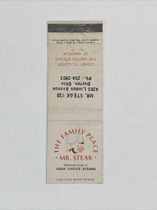 Vtg MATCHBOOK COVER Mr. Steak Family Place Restaurant, Dayton, Ohio