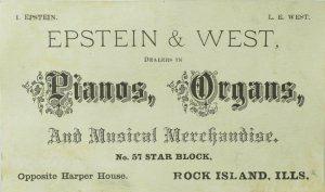 1860's-70's Epstein & West, Pianos, Oragans Engraved Victorian Trade Card P114