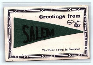 Greetings From SALEM, OH Ohio ~ Felt PENNANT 1910 Columbiana County Postcard