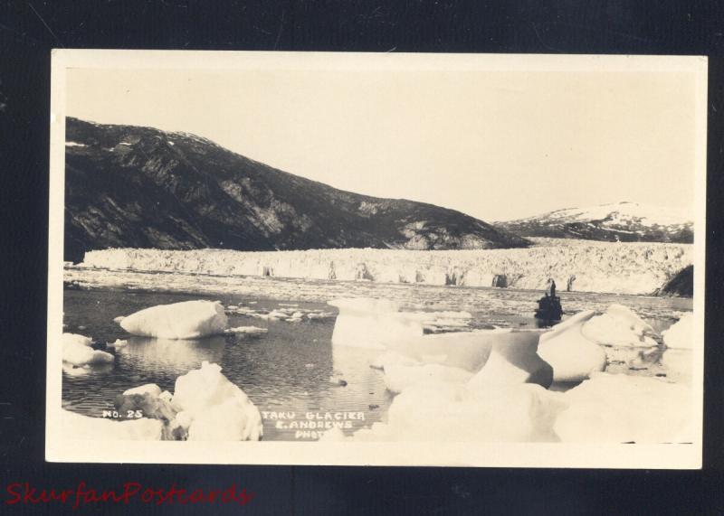 TAKU GLACIER ALASKA E. ANDREWS VINTAGE REAL PHOTO POSTCARD