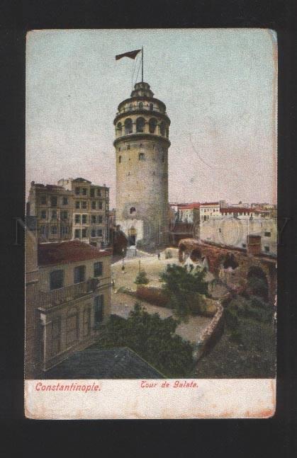 076929 CONSTANTINOPLE Galata tower w/ flag Vintage PC