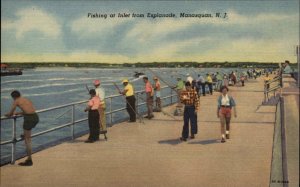 Manasquan New Jersey NJ Fishing Inlet from Esplanade Linen Vintage Postcard