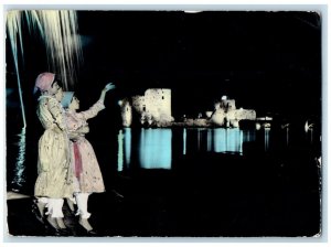 1964 Lebanon Sidon Folkior Dancers Festival USS Springfield Vintage Postcard