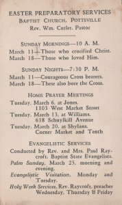 Postcard Easter Services Baptist Church Pottsville PA Rev Wm Cutler Pastor