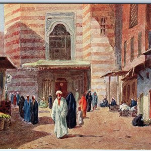 c1920s Cairo, Egypt Mosque Sultan Hassan Islamic Street Market Vendors Robe A352