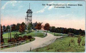 CHATTANOOGA, TN    Bragg's HEADQUARTERS  TOWER, CANNON   1914 Postcard