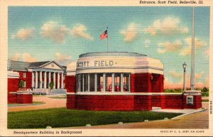 Illinois Belleville Scott Field Entrance With Headquarters Building In Backgr...