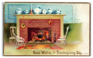 Good Wishes for Thanksgiving, Fireplace Hearth, Clapsaddle-Signed Postcard