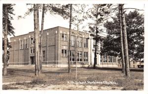 Mackinaw City Michigan~High School Building Corner View~Trees on Lawn~1940s RPPC